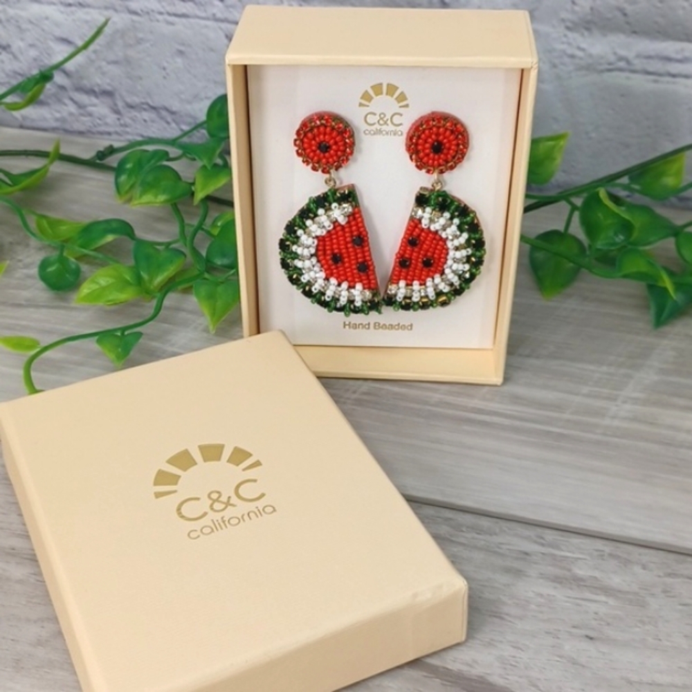 C & C California Hand Beaded Earrings NIB - Picture 1 of 5